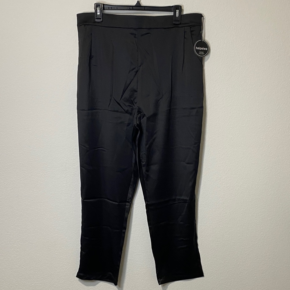 Women’s Satin Dressy Black Pants Pleated Front High Waist Tapered Trouser